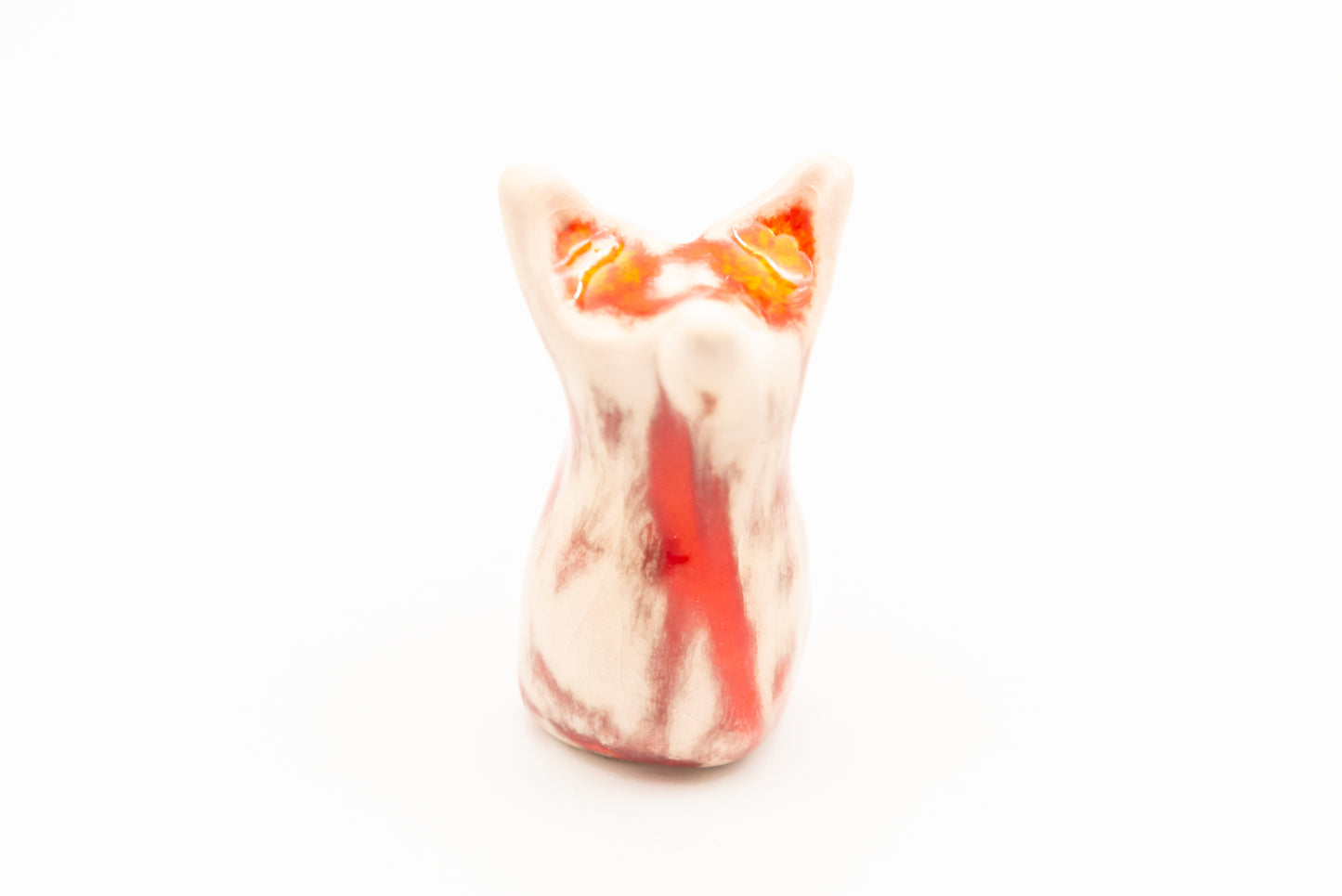 Desk Pet - Fox-like ceramic critter - White and orange