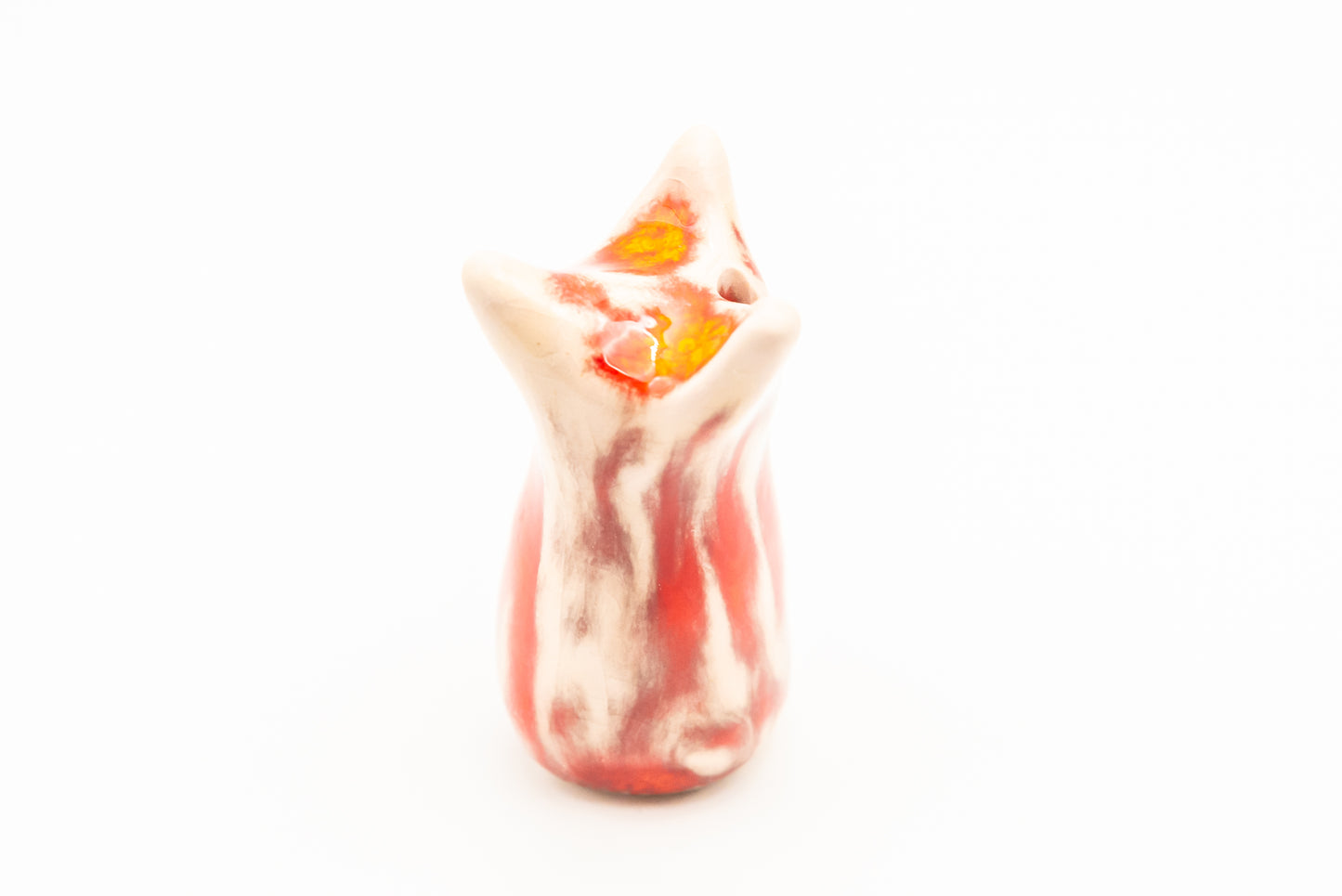 Desk Pet - Fox-like ceramic critter - White and orange