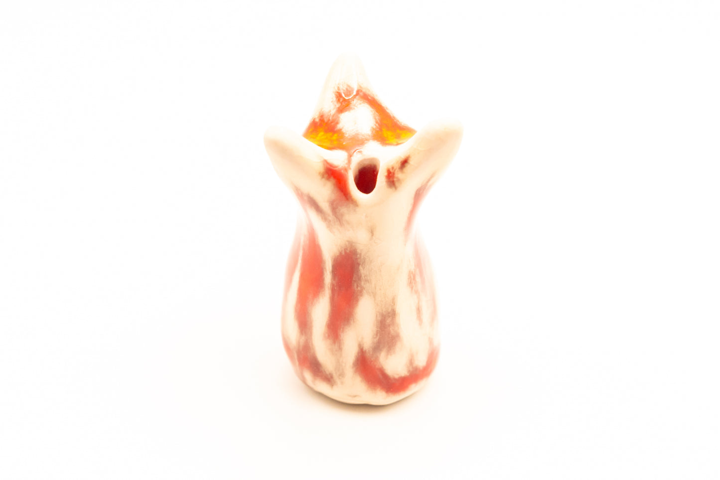 Desk Pet - Fox-like ceramic critter - White and orange