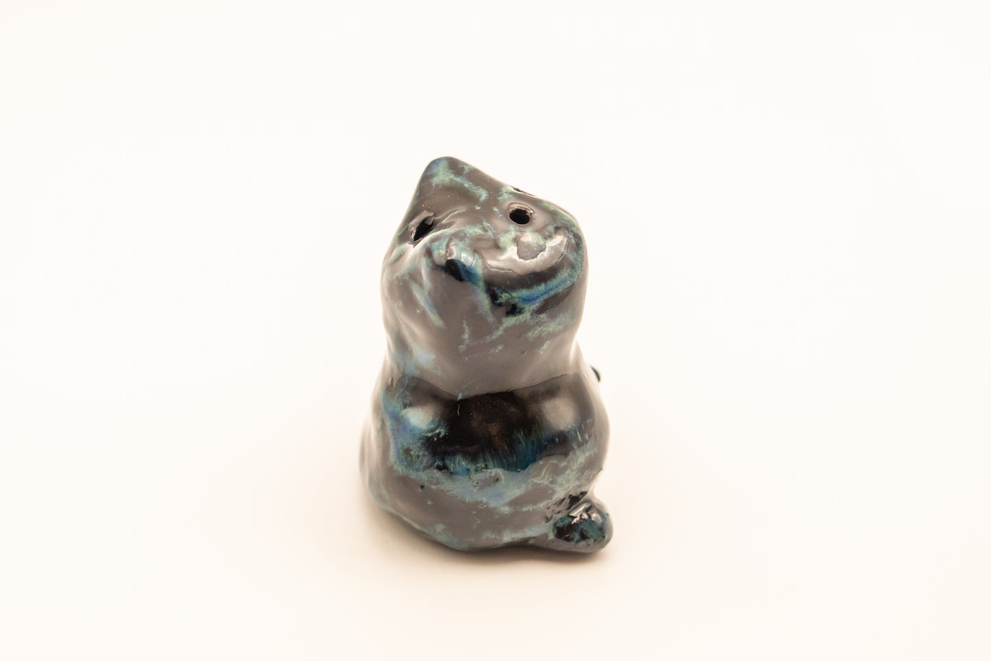 Desk Pet - Black and blue ceramic bear