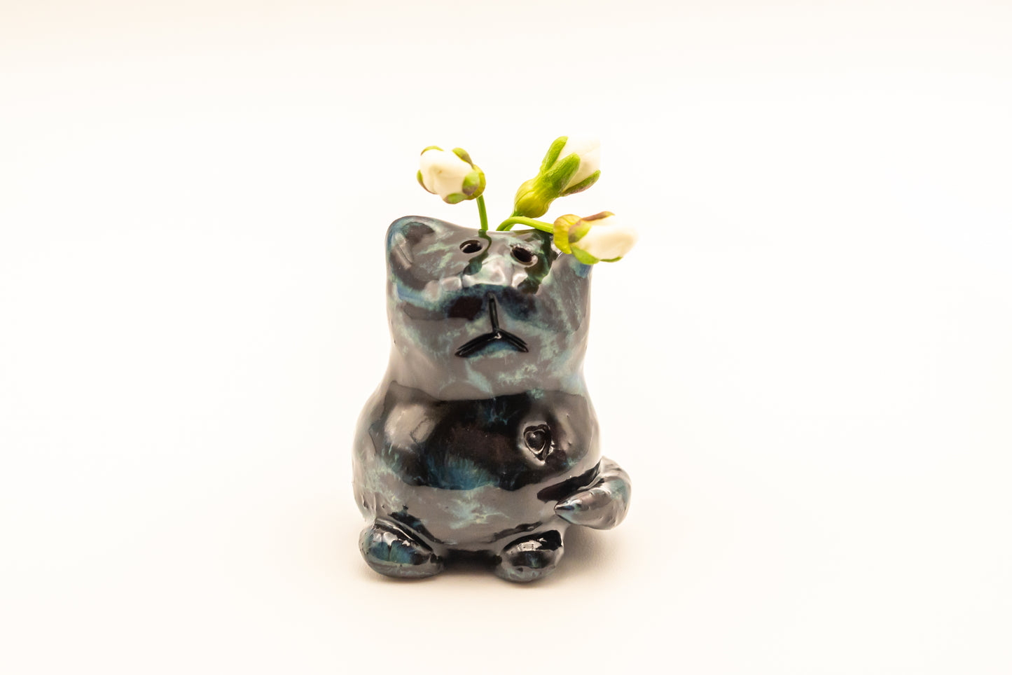 Desk Pet - Black and blue ceramic bear