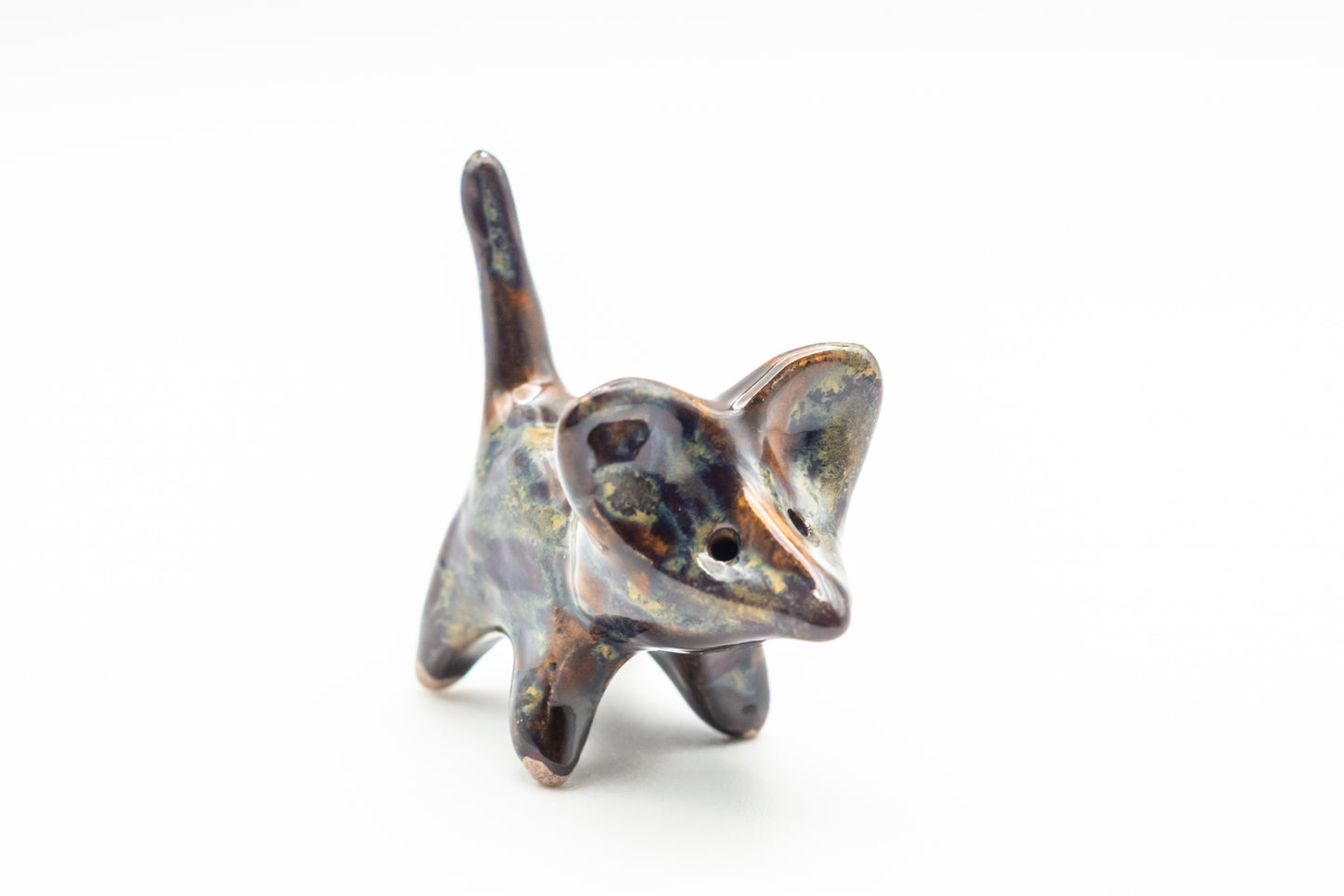 Desk Pet - Cute Ceramic Creature - Brown and shades of green and blue