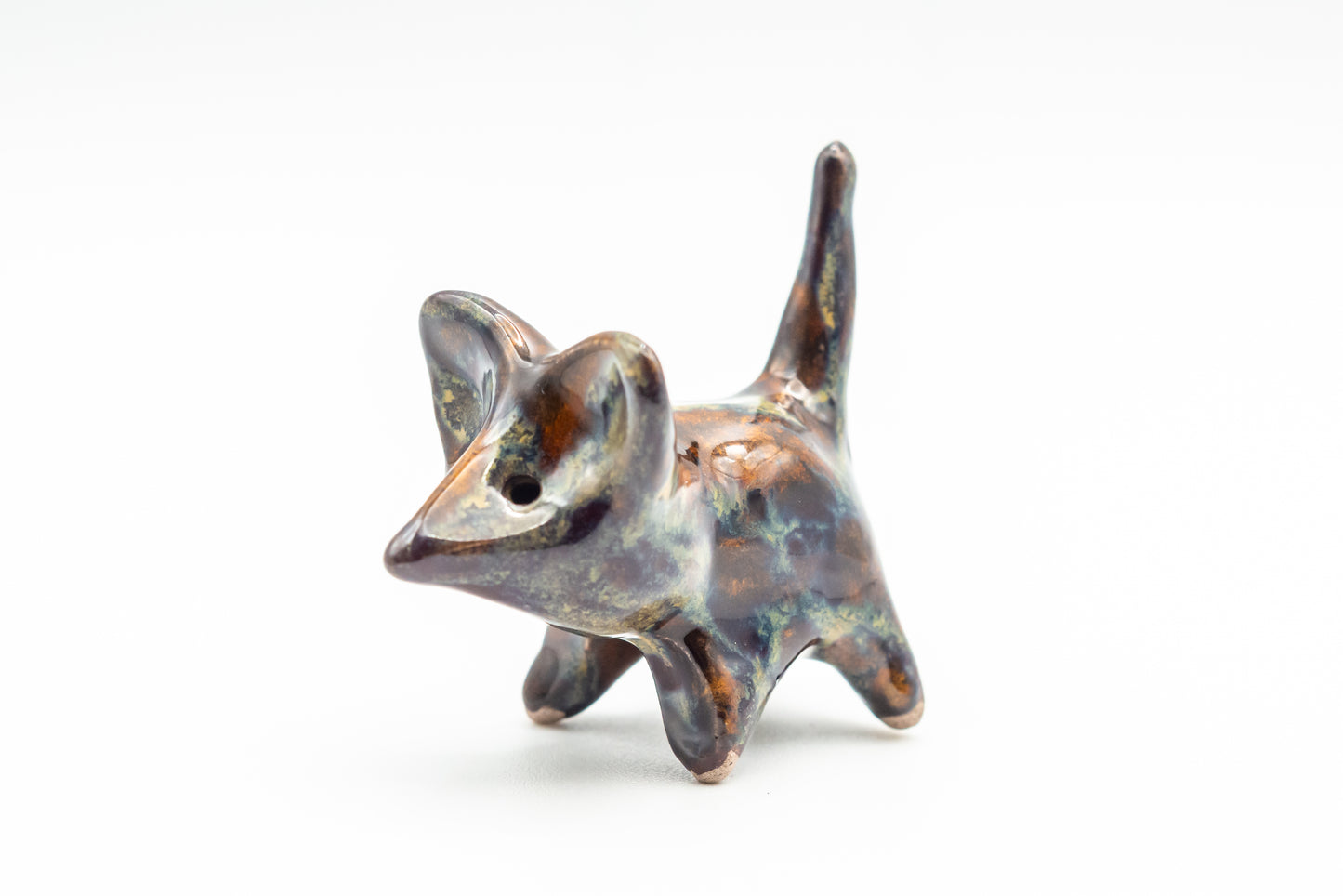 Desk Pet - Cute Ceramic Creature - Brown and shades of green and blue