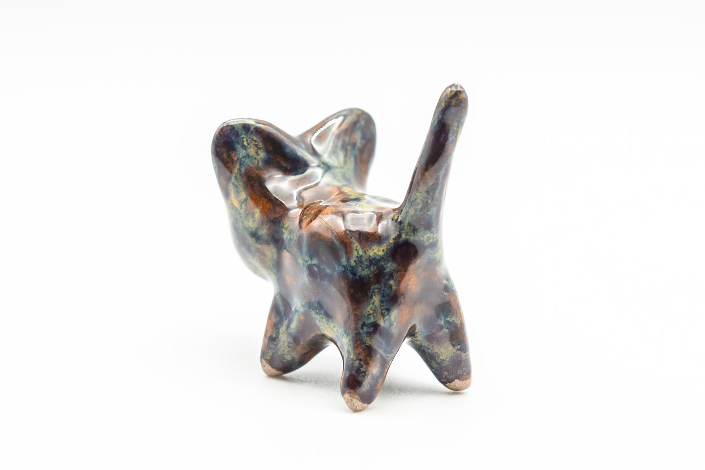 Desk Pet - Cute Ceramic Creature - Brown and shades of green and blue