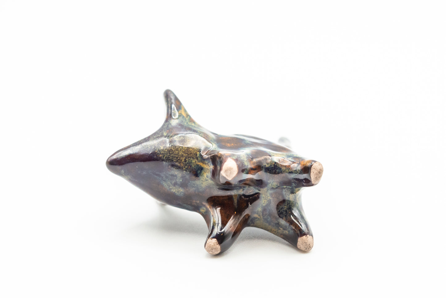 Desk Pet - Cute Ceramic Creature - Brown and shades of green and blue